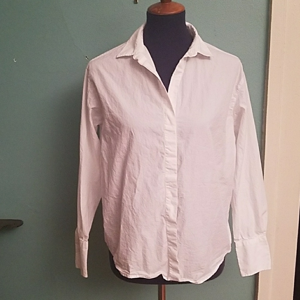 zara basics white cotton button down shirt